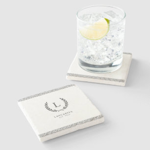 Aangepaste naam Monogram Initiaal Krans Grieks sle Stenen Onderzetter