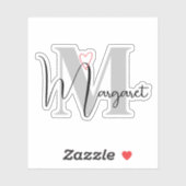 Aangepaste naam monogram kalligrafie roze hart sticker (Vel)