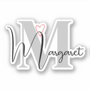 Aangepaste naam monogram kalligrafie roze hart sticker
