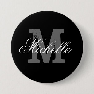Aangepaste naam monogram knop   Kasszwart Ronde Button 7,6 Cm
