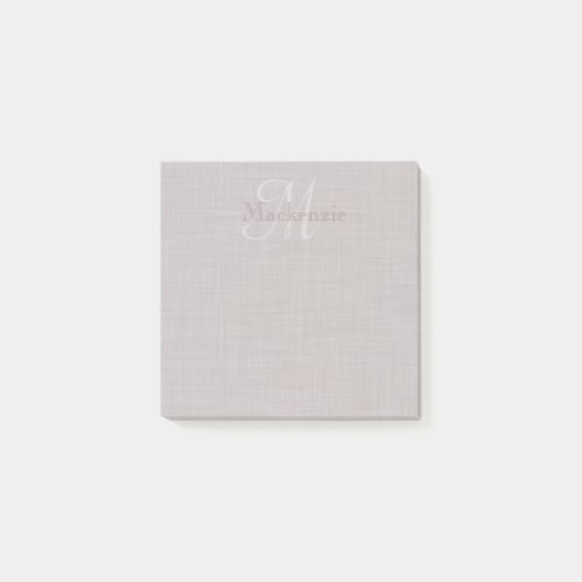 Aangepaste naam Monogram Linnen Print Mauve Gray Post-it® Notes (Voorkant)