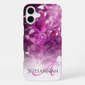 Aangepaste naam Monogram Paarse Ombre Crystals iPhone Hoesje (Achterkant)