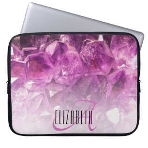 Aangepaste naam Monogram Paarse Ombre Crystals Laptop Sleeve