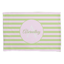 Aangepaste naam Monogram Pastel Roze Groen Striped