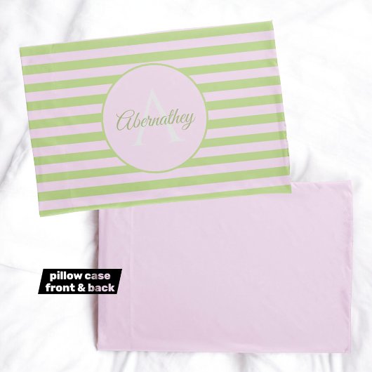 Aangepaste naam Monogram Pastel Roze Groen Striped Kussensloop