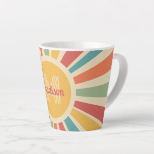 Aangepaste naam & Monogram Retro Stripes Latte Mok