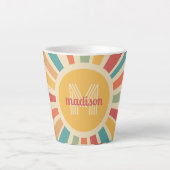 Aangepaste naam & Monogram Retro Stripes Latte Mok (Voorkant)