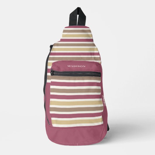 Aangepaste naam & Monogram Retro Stripes Patroon Sling Bag (Voorkant)