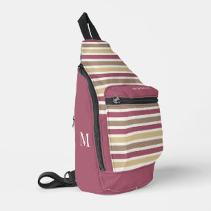Aangepaste naam & Monogram Retro Stripes Patroon Sling Bag