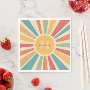Aangepaste naam & Monogram Retro Stripes Servet