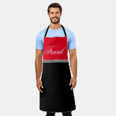 Aangepaste Naam Monogram Rood & Zwart Chef Schort (Gedragen)