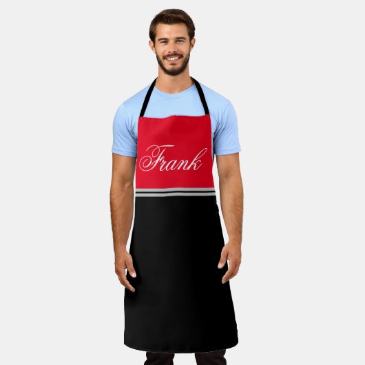 Aangepaste Naam Monogram Rood & Zwart Chef Schort (Gedragen)
