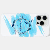 Aangepaste naam monogram waterverf blauwe krans Case-Mate iPhone case (Achterkant (horizontaal))