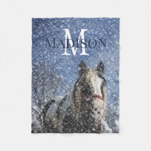 Aangepaste naam Monogram Winter Horse Fleece Deken