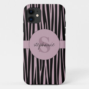Aangepaste naam Monogrammed Zebra stripes patroon iPhone 11 Hoesje
