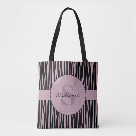 Aangepaste naam Monogrammed Zebra stripes patroon Draagtas (Voorkant)