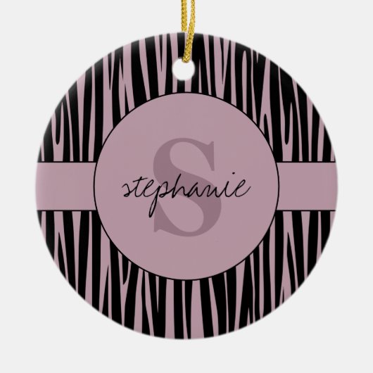 Aangepaste naam Monogrammed Zebra stripes patroon Keramisch Ornament (Voorkant)