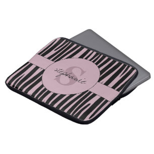 Aangepaste naam Monogrammed Zebra stripes patroon Laptop Sleeve