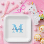 Aangepaste naam Monogrammen Blauwe Baby showers Bi Papieren Bordje (Feest)