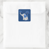 Aangepaste naam Mooie olifant met palmboom Blauw Vierkante Sticker (Tas)