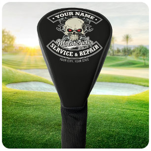 Aangepaste NAAM Motorfietser Monteur Schedel Motor Golfheadcover