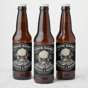 Aangepaste NAAM Motorfietstechnicus Schedel Motorf Bier Etiket