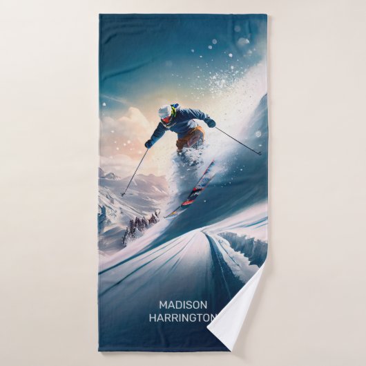 Aangepaste naam Mountain Skier Badhanddoek (Badhanddoek)