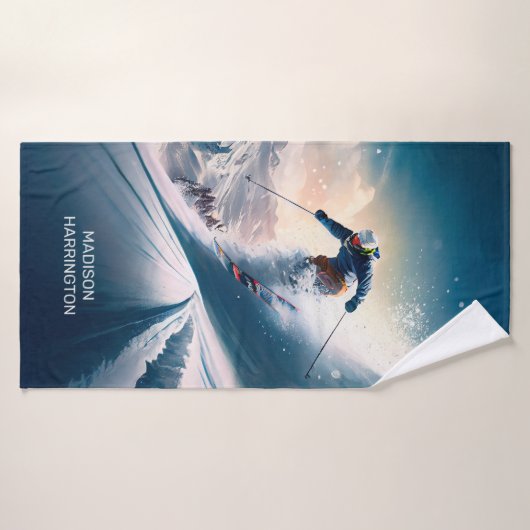 Aangepaste naam Mountain Skier Badhanddoek (Badhanddoek)