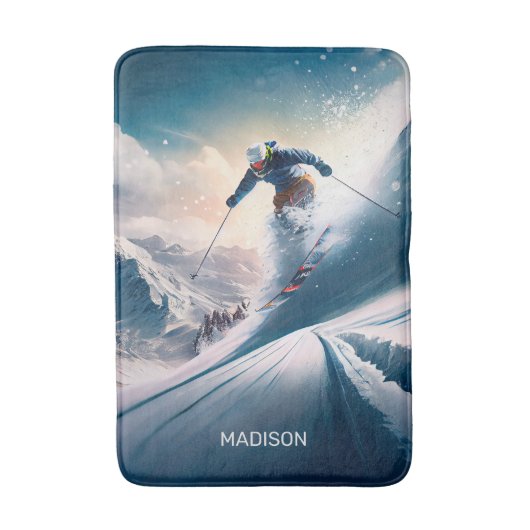 Aangepaste naam Mountain Skier Badmat (Voorkant Verticaal)