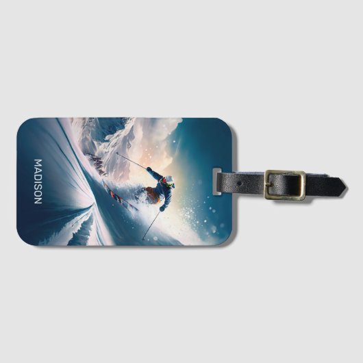 Aangepaste naam Mountain Skier Bagagelabel (Voorkant (horizontaal))