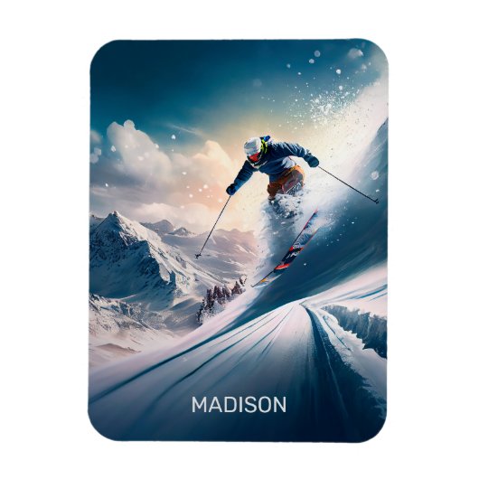 Aangepaste naam Mountain Skier Magneet (Verticaal)