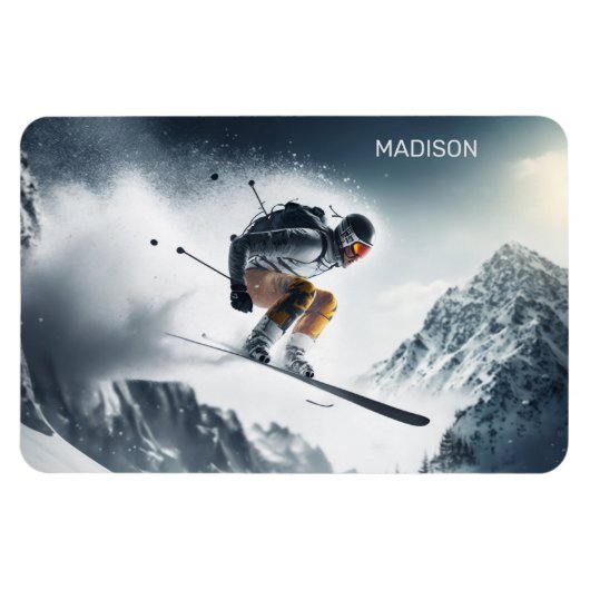 Aangepaste naam Mountain Skier Magneet (Horizontaal)