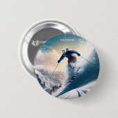 Aangepaste naam Mountain Skier Ronde Button 5,7 Cm (Voorkant /achterkant)