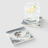 Aangepaste naam Mountain Skier Stenen Onderzetter (Zijkant)