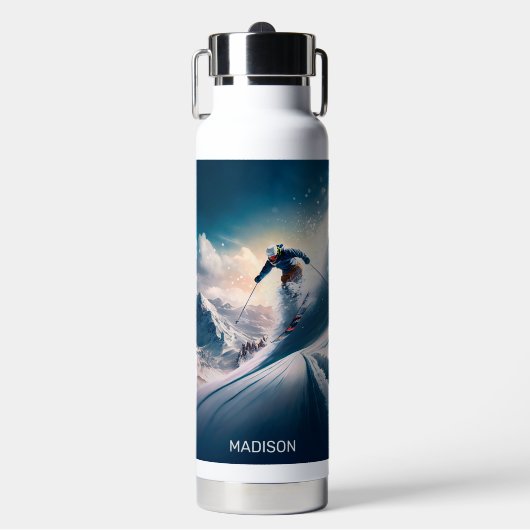 Aangepaste naam Mountain Skier Waterfles (Voorkant)