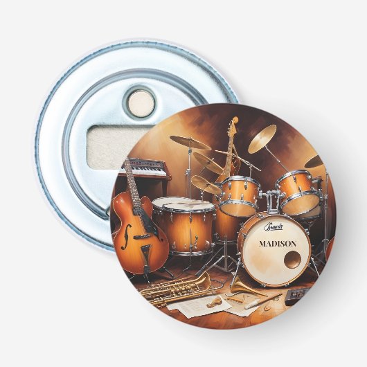 Aangepaste naam Muziekinstrumenten Button Flesopener (Voorkant)