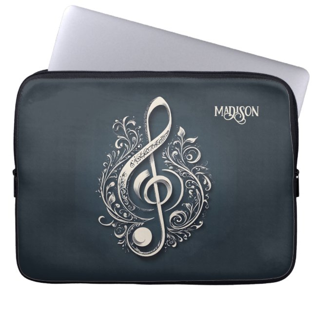 Aangepaste naam Muzikale Clef Note Laptop Sleeve (Voorkant)