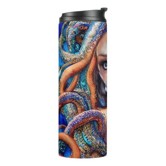 Aangepaste naam Mystic Blue Octopus | Fantasy Godd Thermosbeker (Gedraaid links)