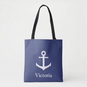 Aangepaste naam Nautical Blue en White Canvas tas