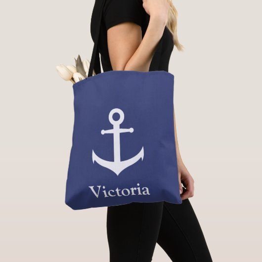 Aangepaste naam Nautical Blue en White Canvas tas (Dichtbij)