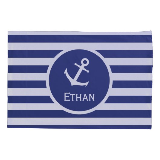 Aangepaste naam Nautical Blue en White Striped Kussensloop (Achterkant)
