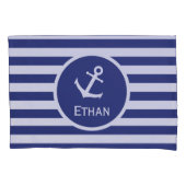 Aangepaste naam Nautical Blue en White Striped Kussensloop (Voorkant)