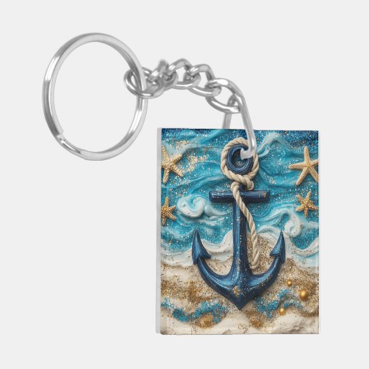 Aangepaste Naam Nautisch Ankerstrand Sleutelhanger (Voorkant Links)