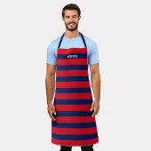 Aangepaste naam Navy and Red Striped Pattern Schort (Gedragen)