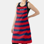 Aangepaste naam Navy and Red Striped Pattern Schort (Insitu)