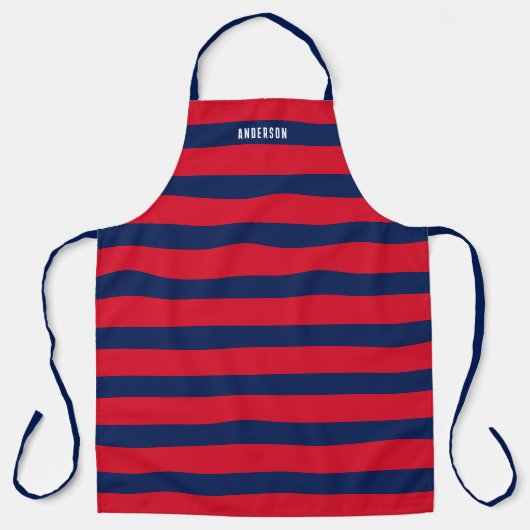 Aangepaste naam Navy and Red Striped Pattern Schort (Voorkant)