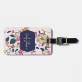 Aangepaste naam Navy Blue Bloem Abstract Script Na Bagagelabel (Voorkant horizontaal)