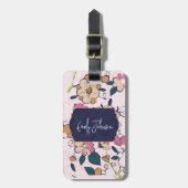 Aangepaste naam Navy Blue Bloem Abstract Script Na Bagagelabel (Voorkant verticaal)