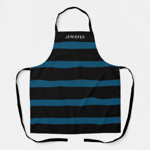 Aangepaste naam Navy Blue en Black Striped Pattern Schort