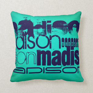 Aangepaste naam; Navy Blue en Neon Aqua Turquoise Kussen